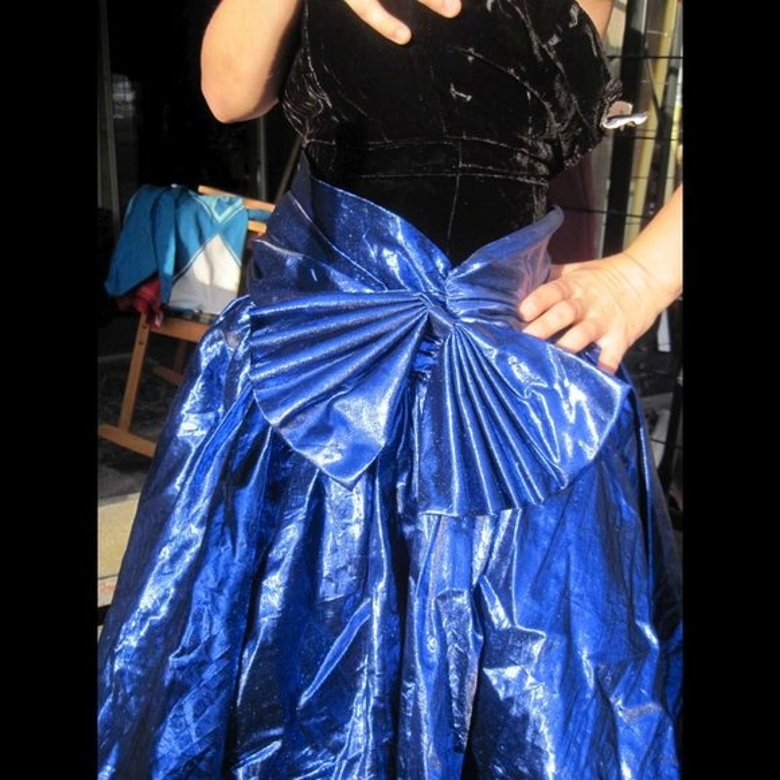 Zum Zum Shiny Metallic Blue Skirt Dark Velvet Strapless Mesh Tulle Underskirt