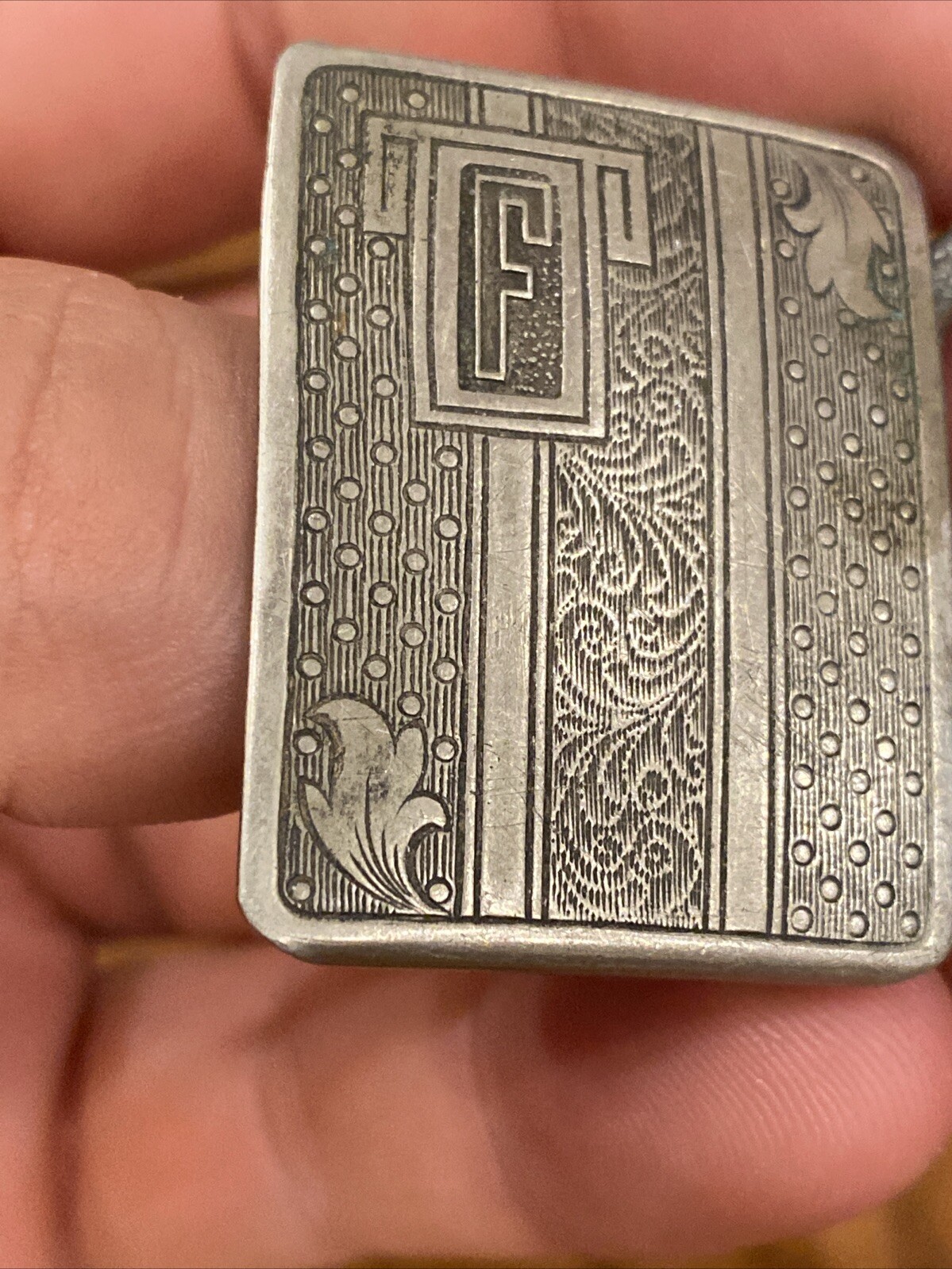 Antique SILVER PLATED PATD BELT BUCKLE LEAF MOTIF Fine Details Art Deco Mono F