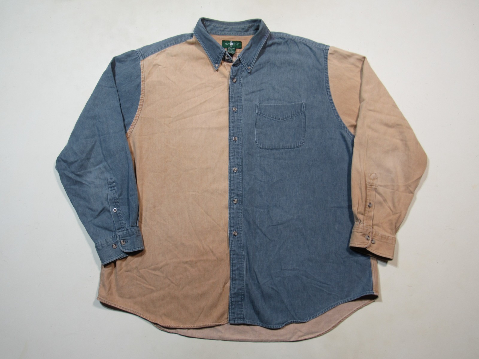 Vintage 90’s Hunt Club Button Shirt Mens XXL 2XL 100% Cotton Color Block Preppy