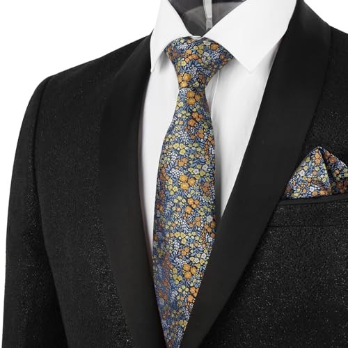 Mens 3.15inches Floral Tie with Flower Printed 142-blue+orange+yellow