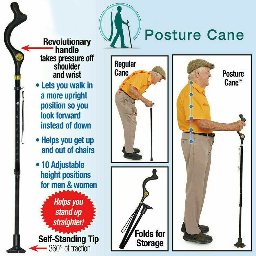 Walking Stick Foldable Adjustable Keep Straight Posture Cane Pole Crutch Outdoor