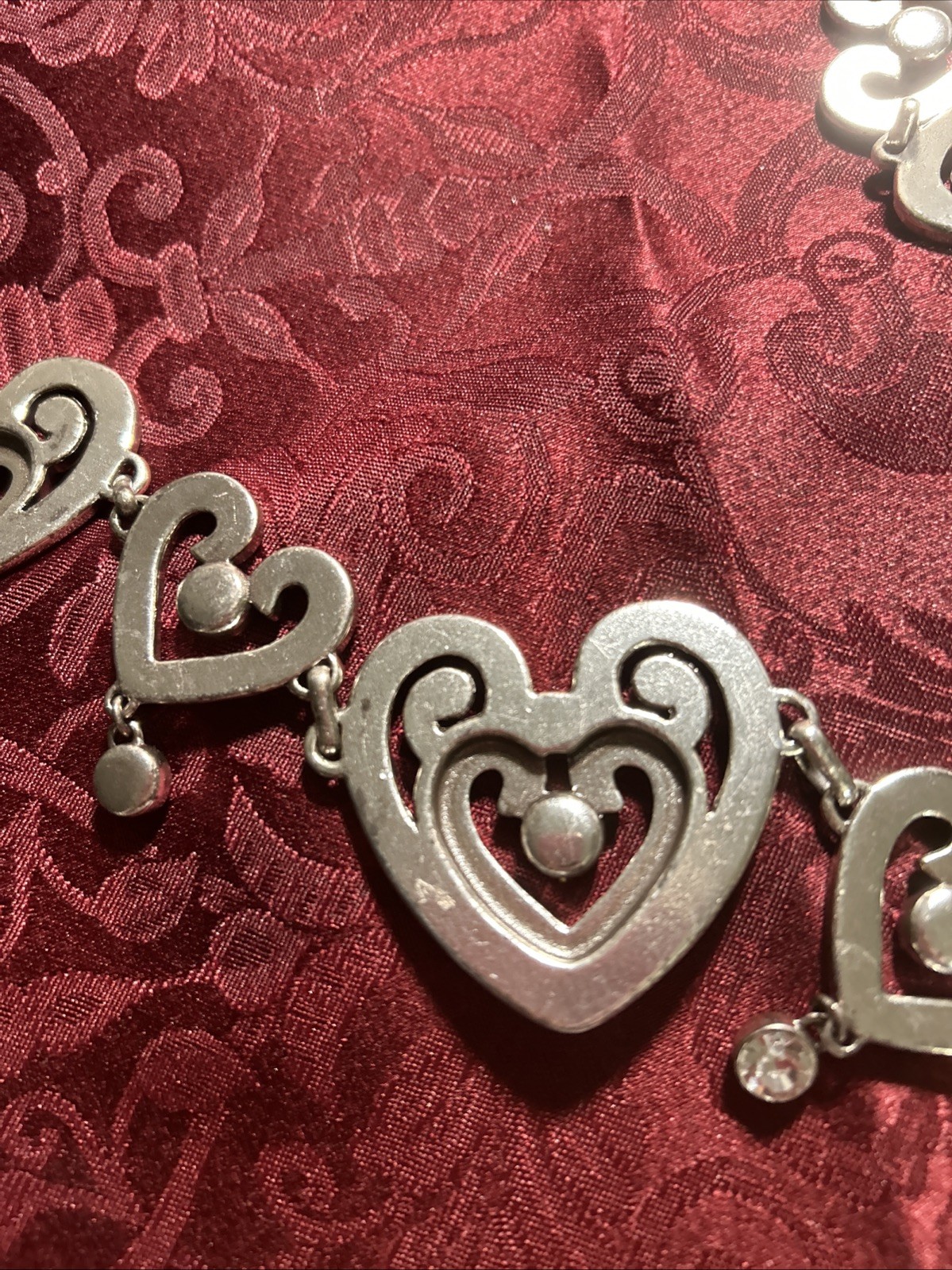 Brighton Silver Heart Pendant belt Pavé Clear Stones SZ M