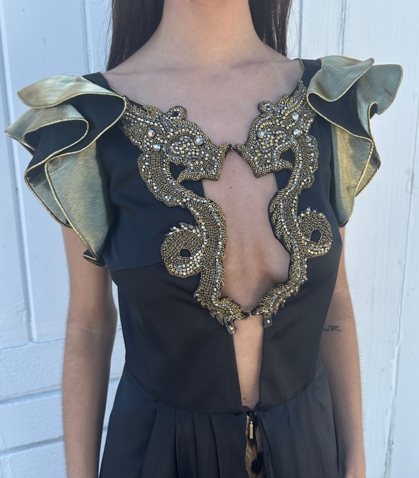 Vintage ROBERTO CAVALLI Black Dragon Couture Evening Gown Small 2006 Runway S