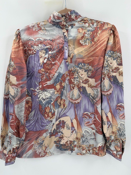 Vintage Romantic Art Nouveau Feminine Satin Blouse 12