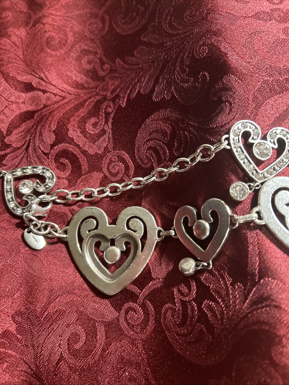 Brighton Silver Heart Pendant belt Pavé Clear Stones SZ M