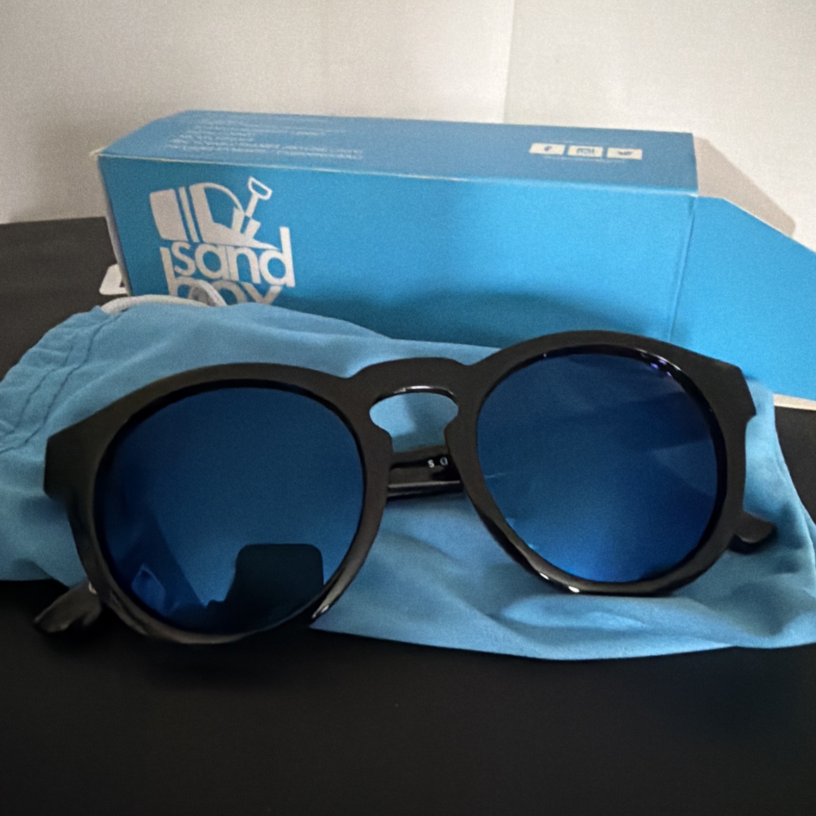 Sandbox Skyline Sunglasses Black with Blue Lenses 100% UV