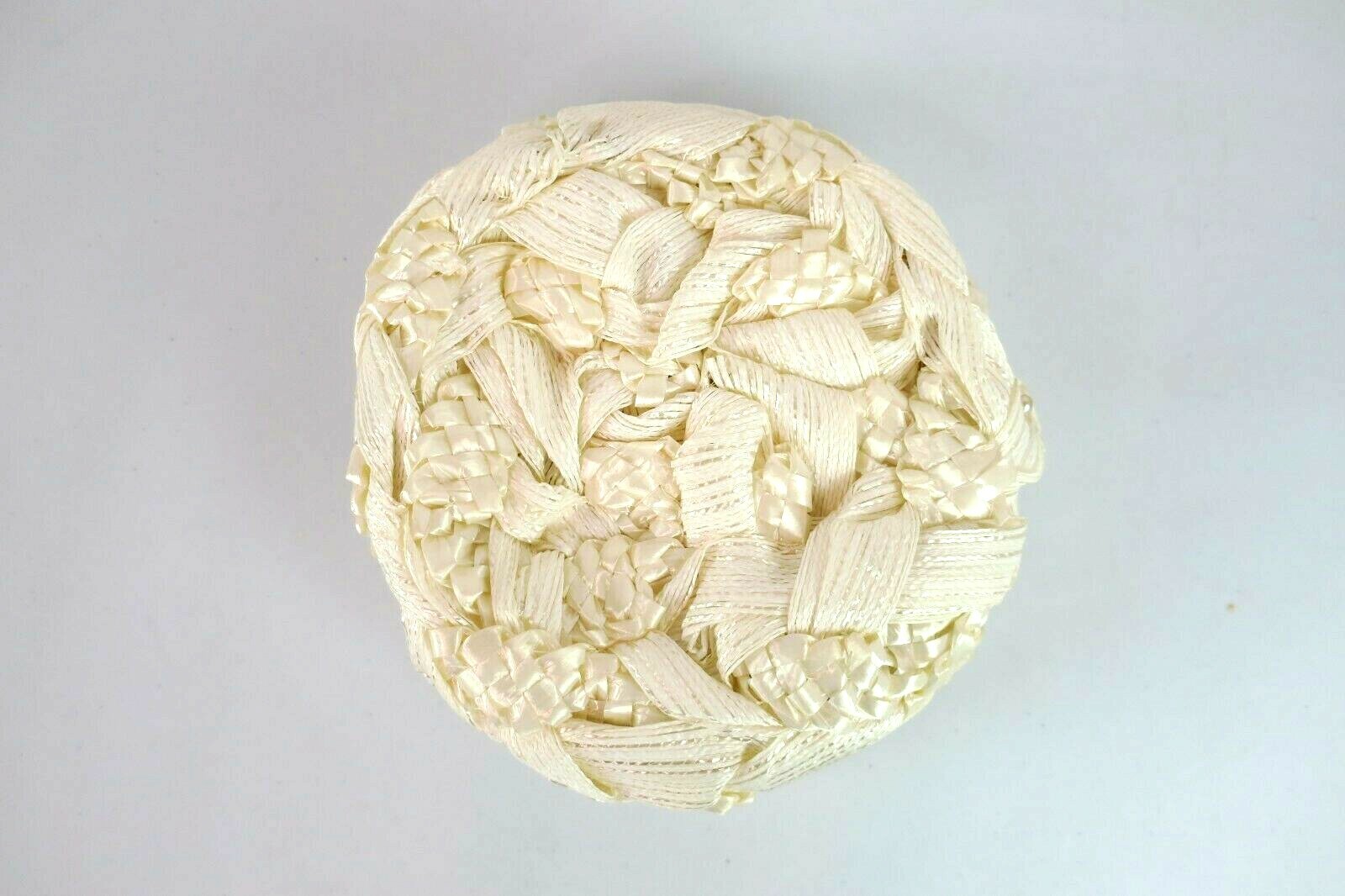 30s 40s VTG rattan Pinehurst Italy pillbox fascinator Ivory Hat cloche 22 1/2