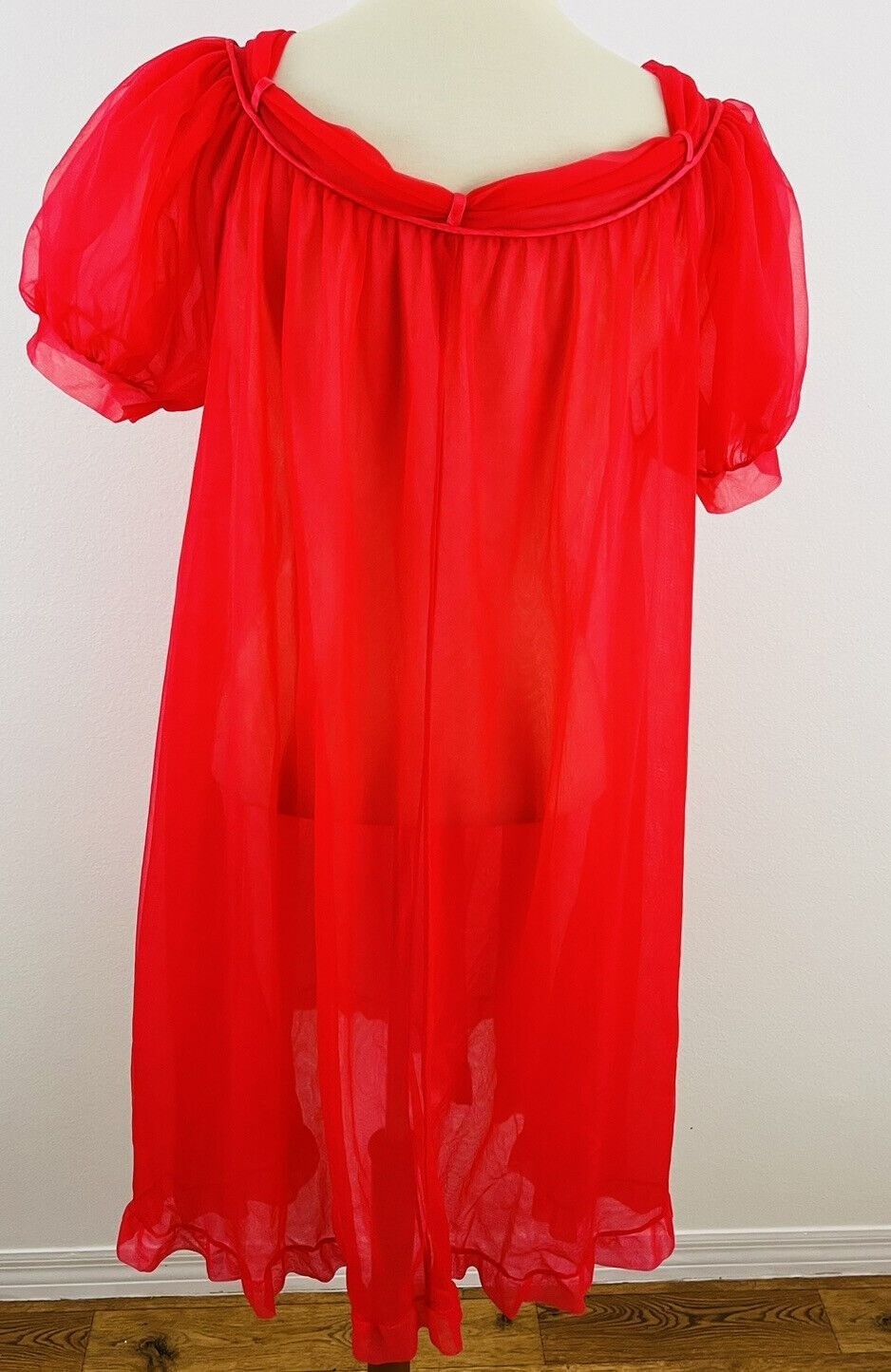 Vintage Women’s Chiffon Robe Nylon Red Double Layer