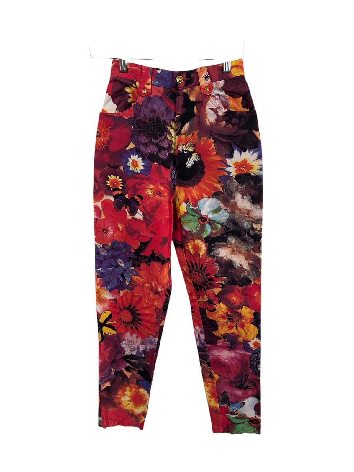 Christian Lacroix Floral Denim Pants 90s Vintage High Waisted EU 38 Rare