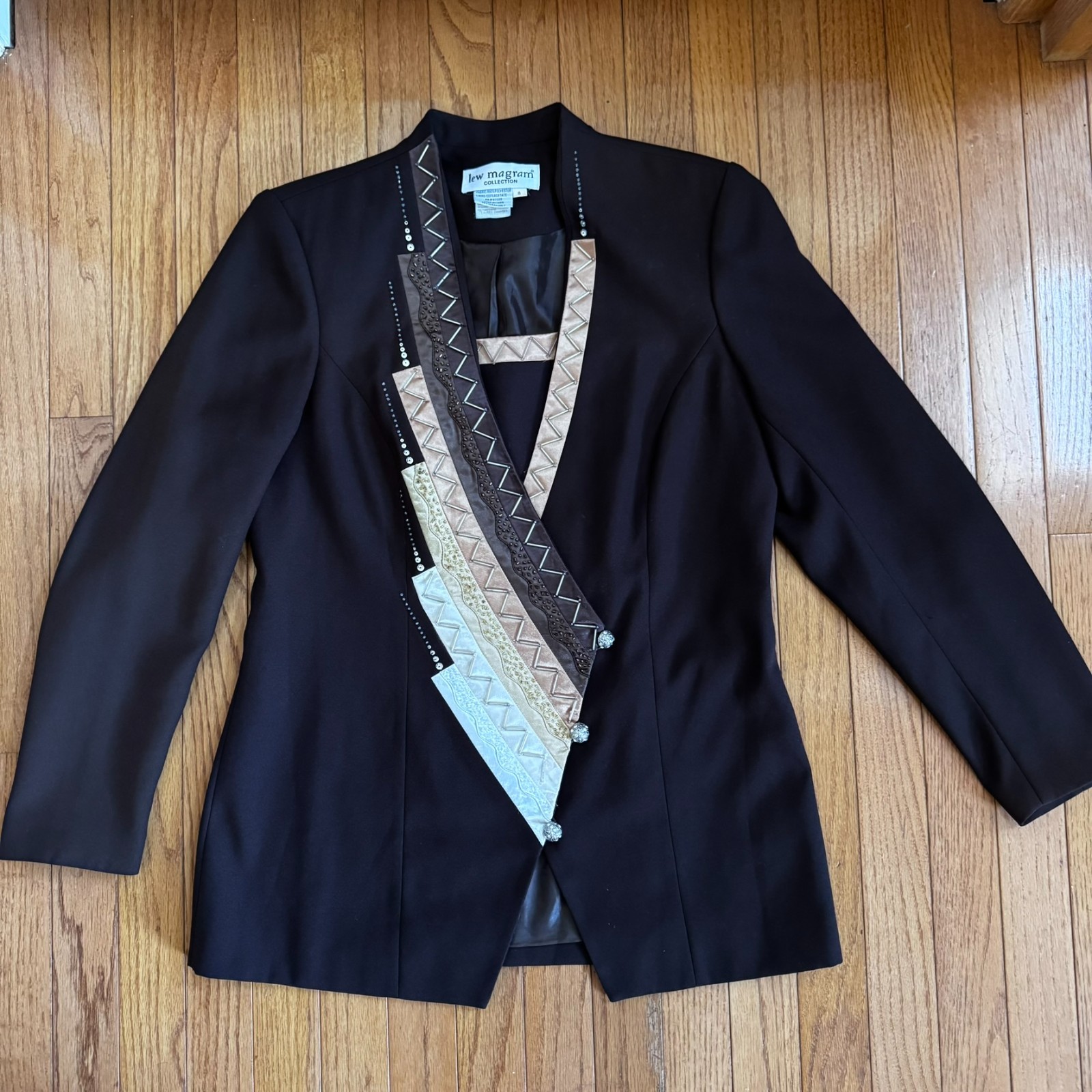 Lew Magram Beaded Evening Jacket Gold Silver Ivory Size 8 Vintage Glam