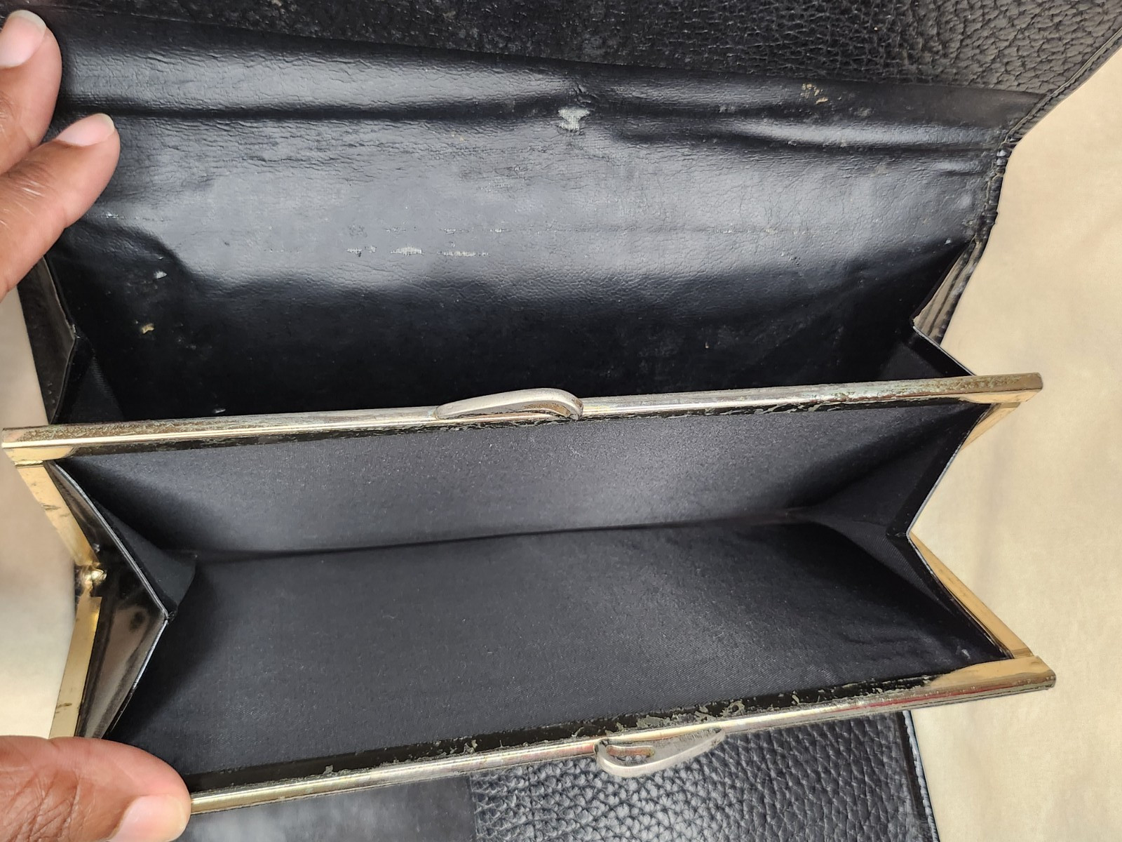 Vintage Esquire Black Patent Leather Clutch Wallet Snakeskin Trim