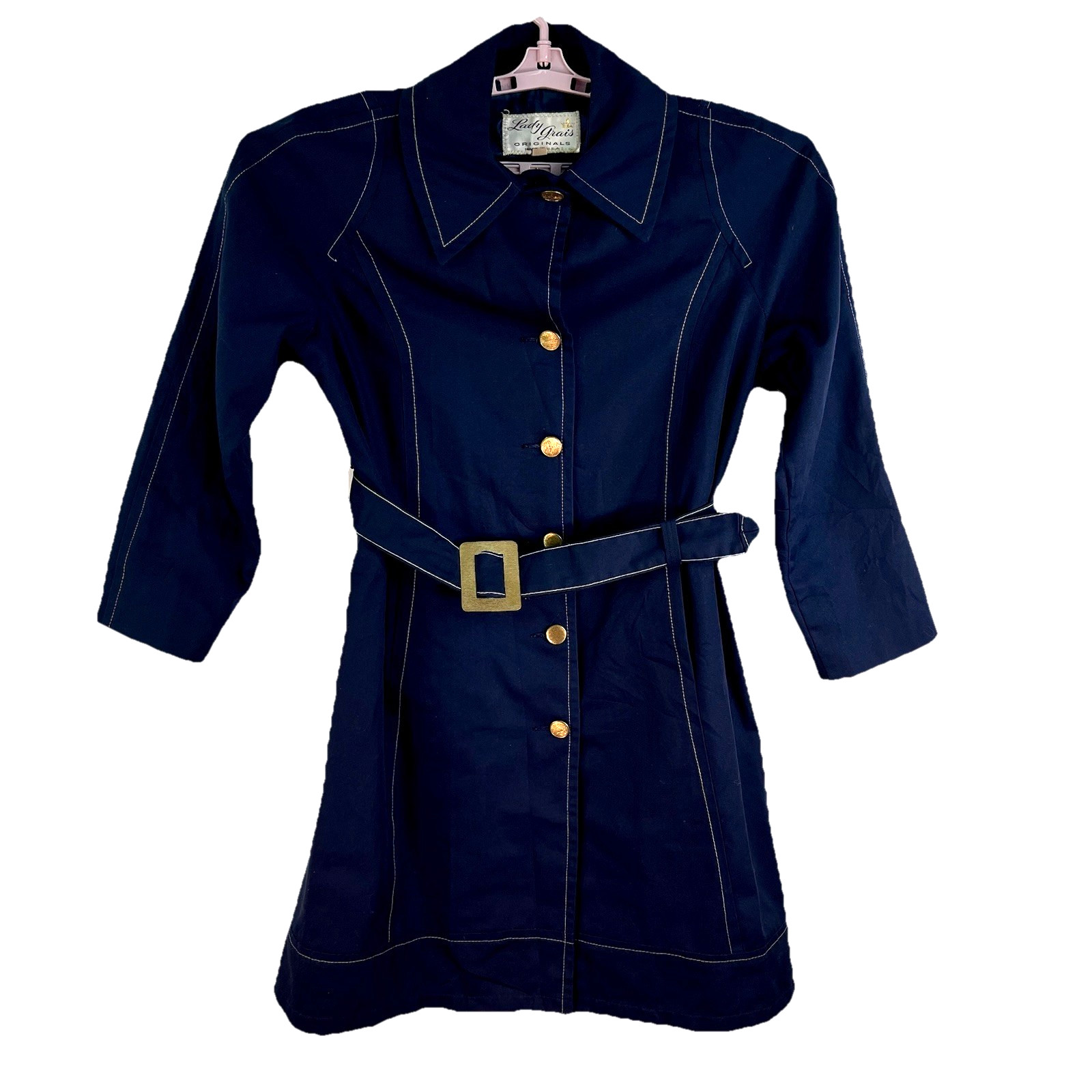 Vintage 70’S Lady Grais Belted Overcoat Women’s Size 16 Blue Made In Usa