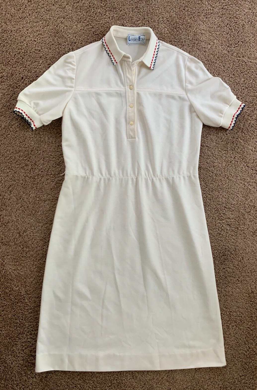 VTG Leslie Fay Knit Button Front Scallop Edge Elastic Waist Dress-NO BELT