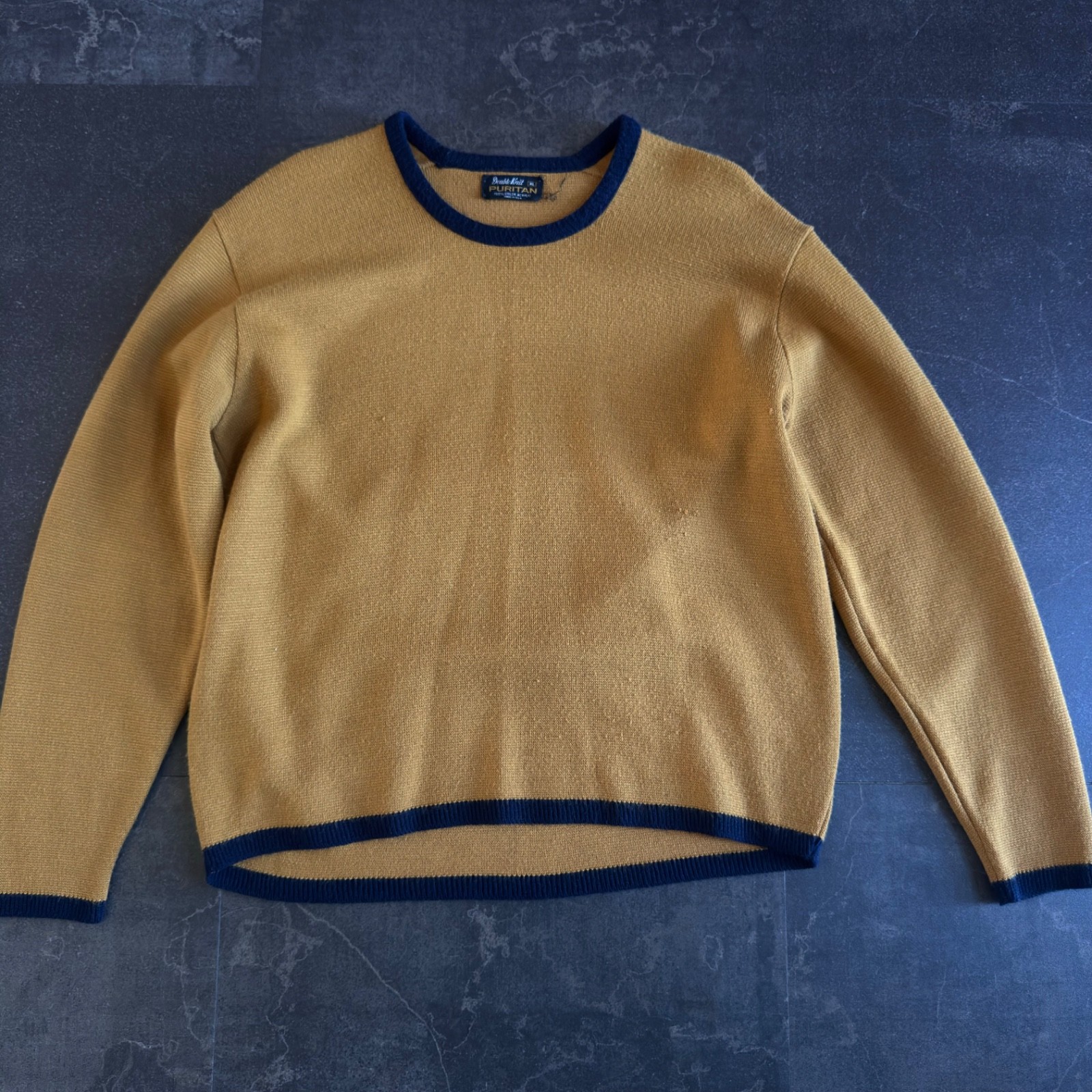 Vtg Puritan Double Knit Acrylic Cardigan Sweater Yellow Blue Men’s XL