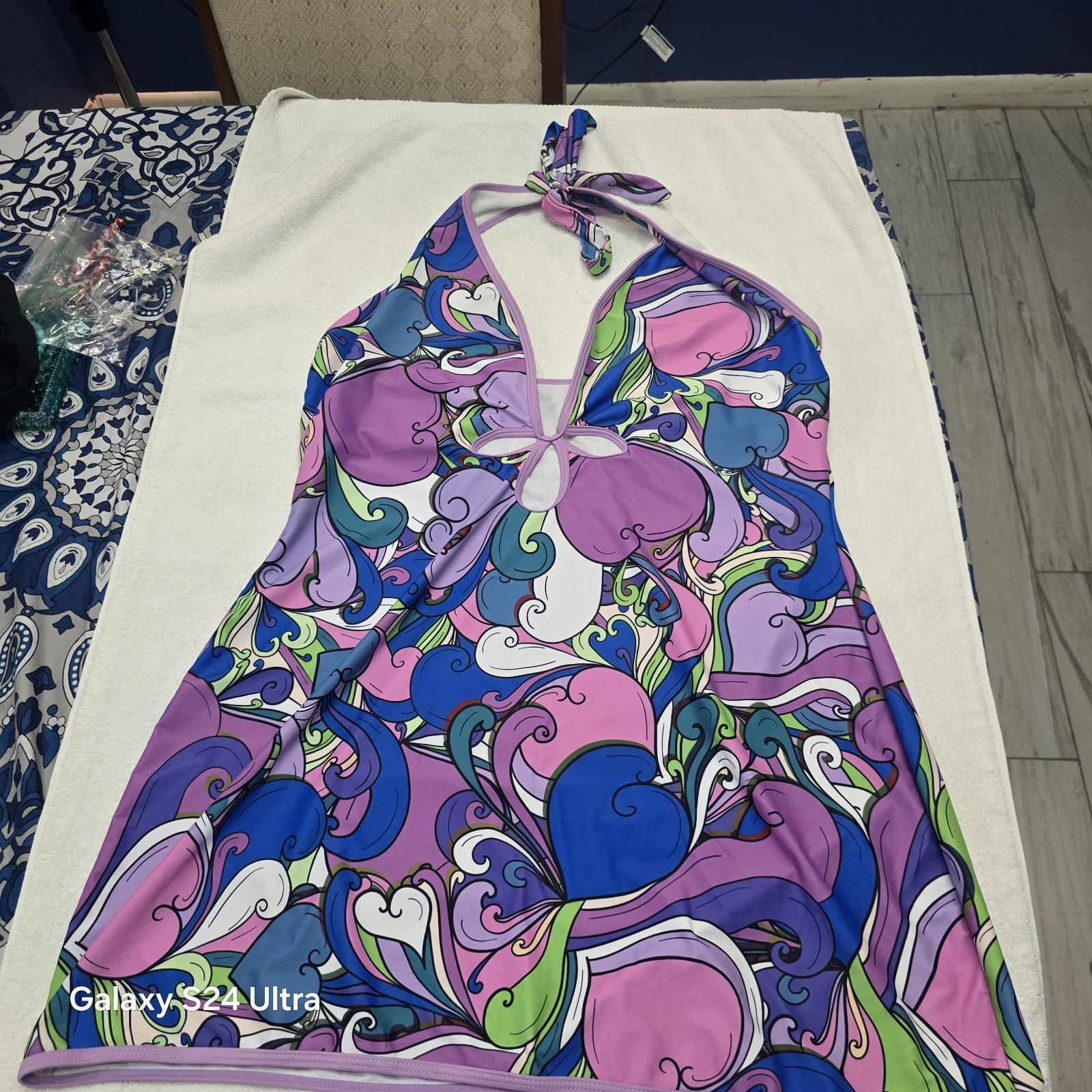 3xl Vintage Tankini Swim Dress 60s Plus Size Groovy Psychedelic Pattern