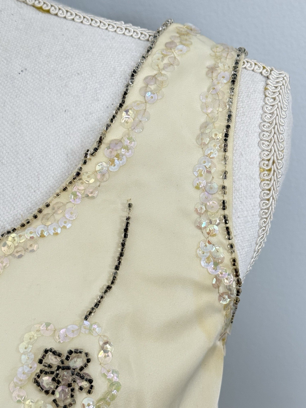 Vintage 1950s Bone Color Fit & Flair Beaded Dress X-SMALL