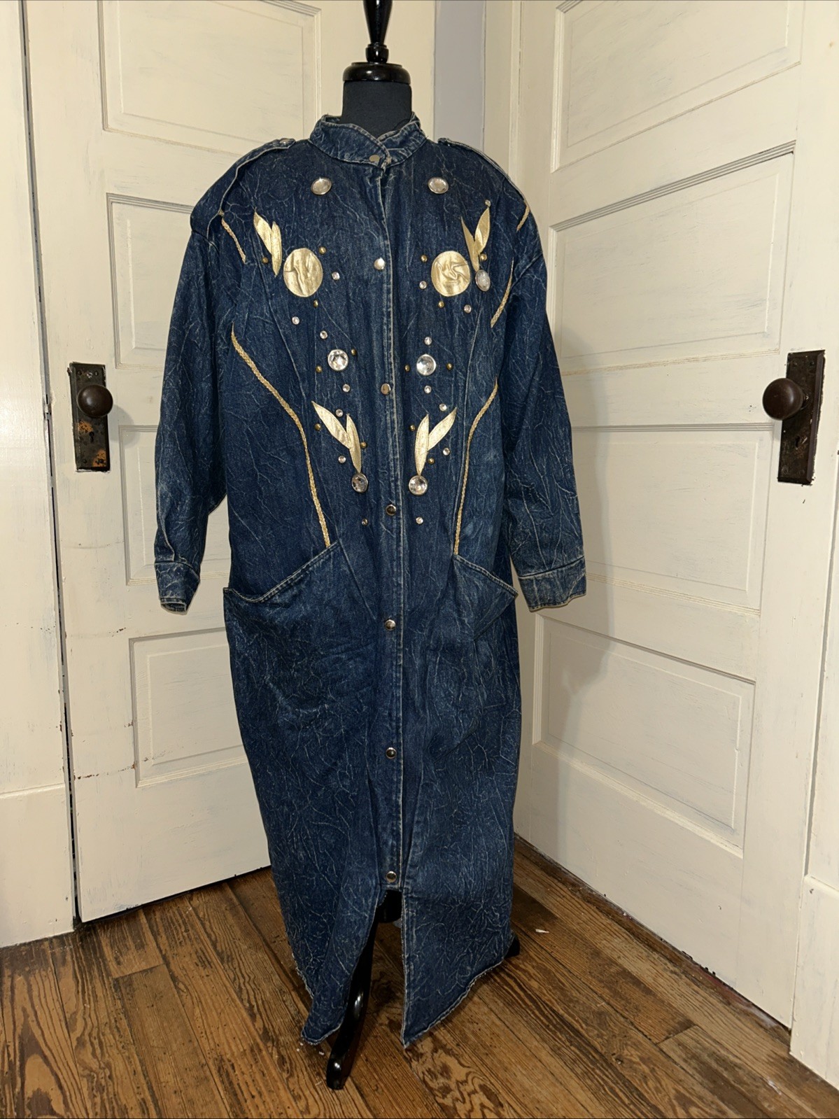 VTG Woman’s 3XL Duster Coat Denim Trench USA Oversized Christie Of Calif Art