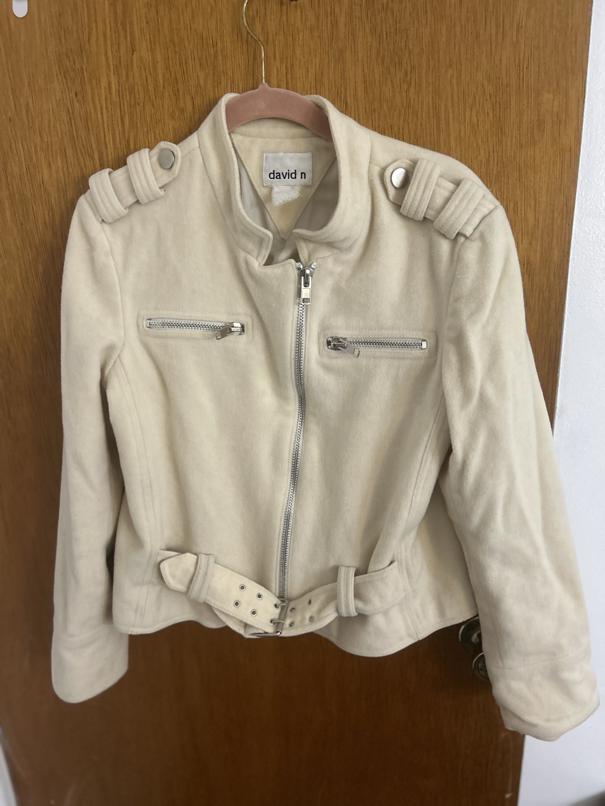 Vintage David N Moto Style Jacket wool Cashmere cream zip-up Romania Italy 80s