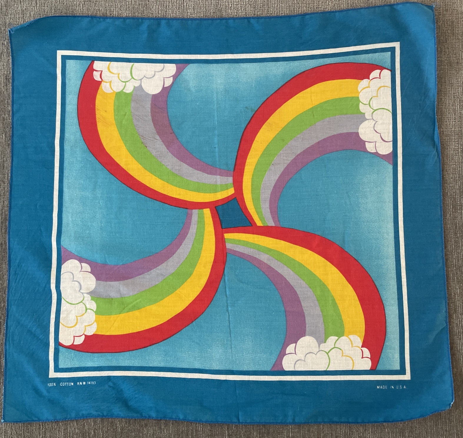 Vintage Rainbow Bandana RN 14193 Hippy Chic Handkerchief 100% Cotton USA