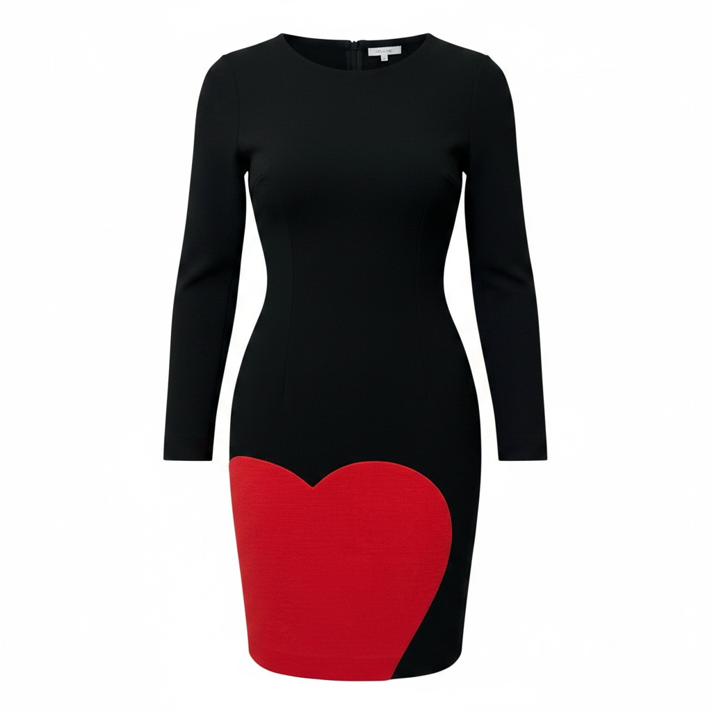 Vintage Moschino Cheap & Chic Black Wool Dress Red Heart Detail Italy IT42 AU10