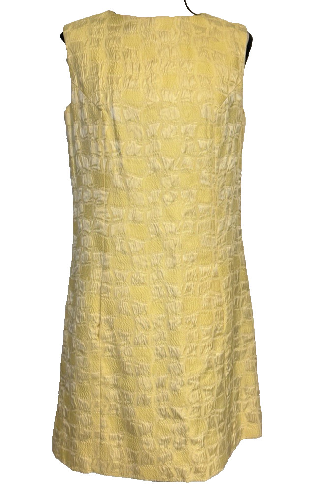 Vintage MOD 60’S Lemon YELLOW Geometric JACQUARD MINI COCKTAIL DRESS Pockets S/M