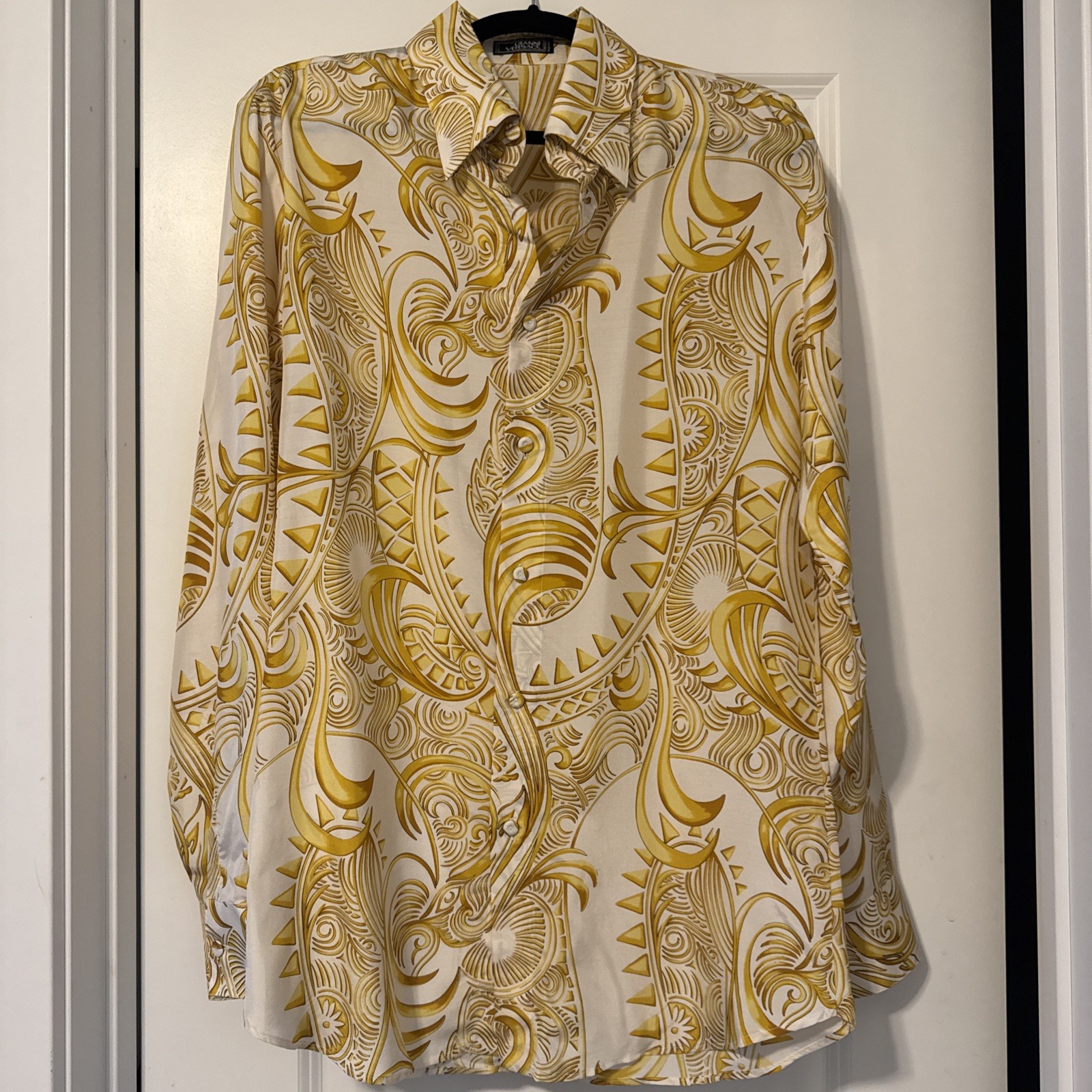 GIANNI VERSACE Vintage ivory & gold silk shirt Baroque print