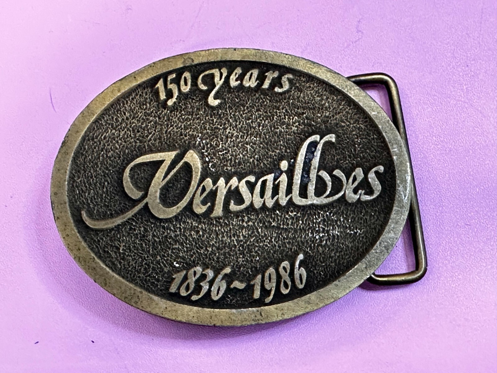 Versailles, Illinois sesquicentennial 150 Years 1836-1986 CD Hit Belt Buckle