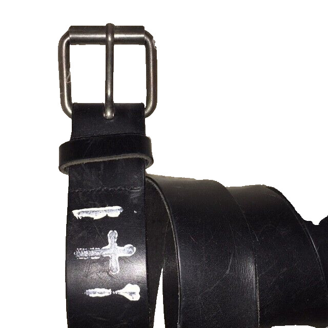Vintage Leather Belt Custom Holy Painted Crosses 33in-37in, Unisex One of a Kind
