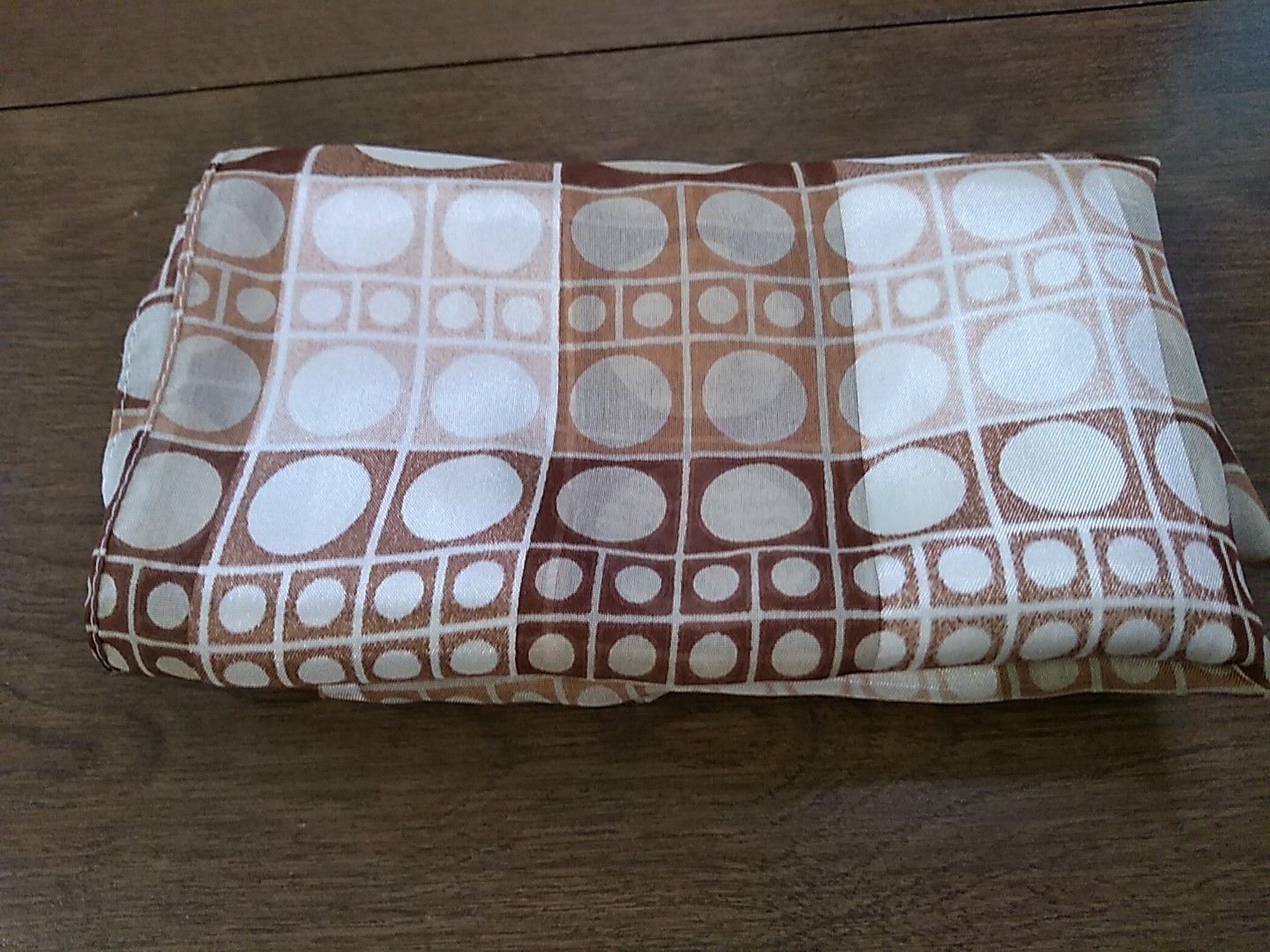 Vintage Scarf Mod Women’s Brown Circles 13.5 x 59″ Made In Korea Polyester