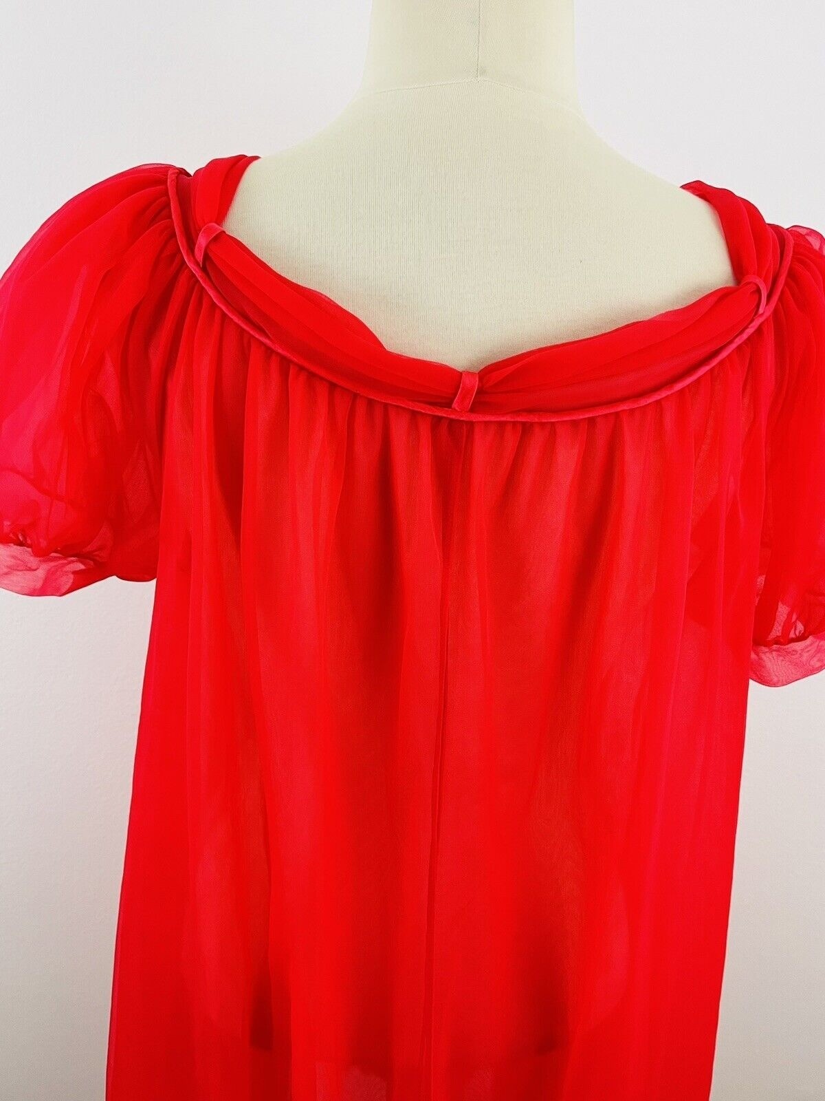 Vintage Women’s Chiffon Robe Nylon Red Double Layer
