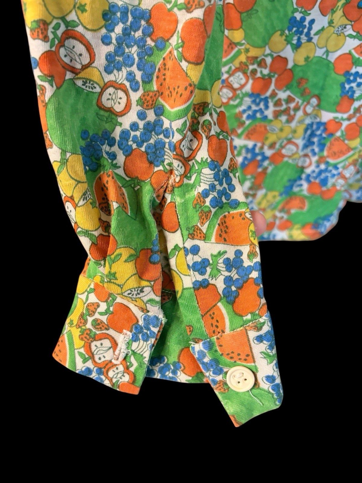 1970S Vintage Women’s Colorful Button Up Long Sleeve Lightweight Shirt Size M