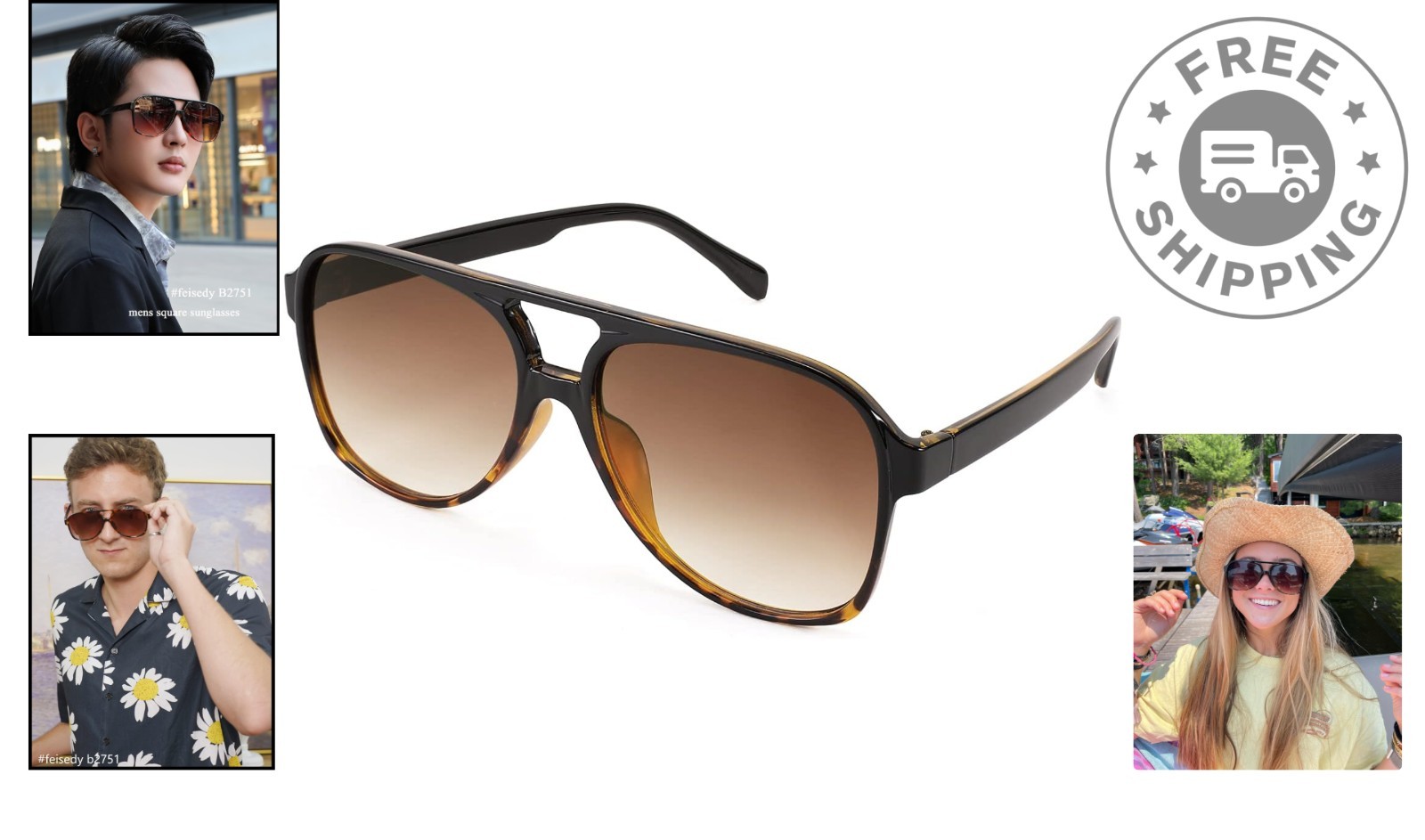 Vintage Retro 70s Large Squared Aviator Sunglasses for Women & Men – UV400 Pr…