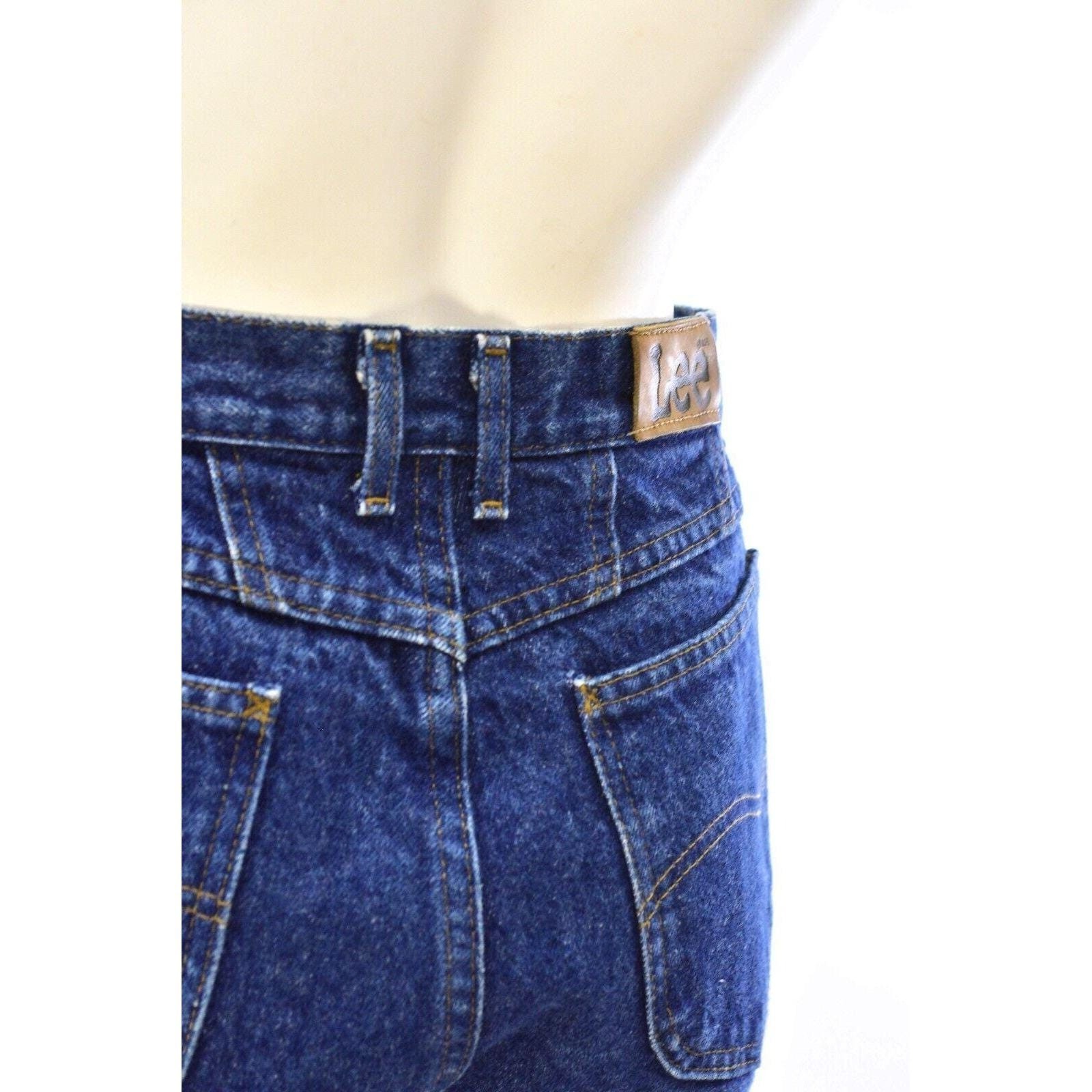 True 80s Vintage Dark Wash High Waist Tapered Leg Lee Jeans Womens 16