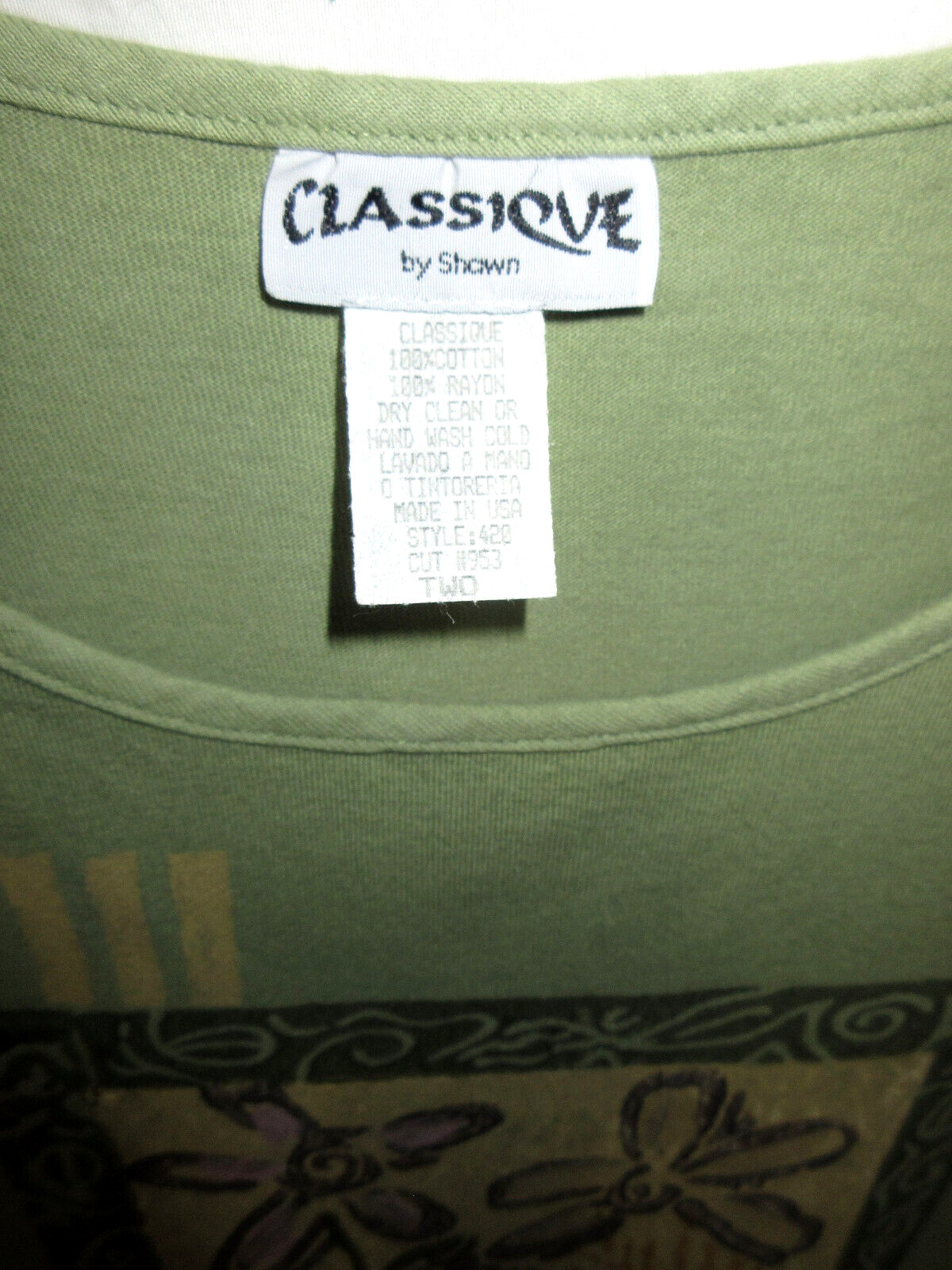 Classique By Shawn Maxi Dress XL 2 Green Drop Waist Hand Painted Artsy Lagenlook