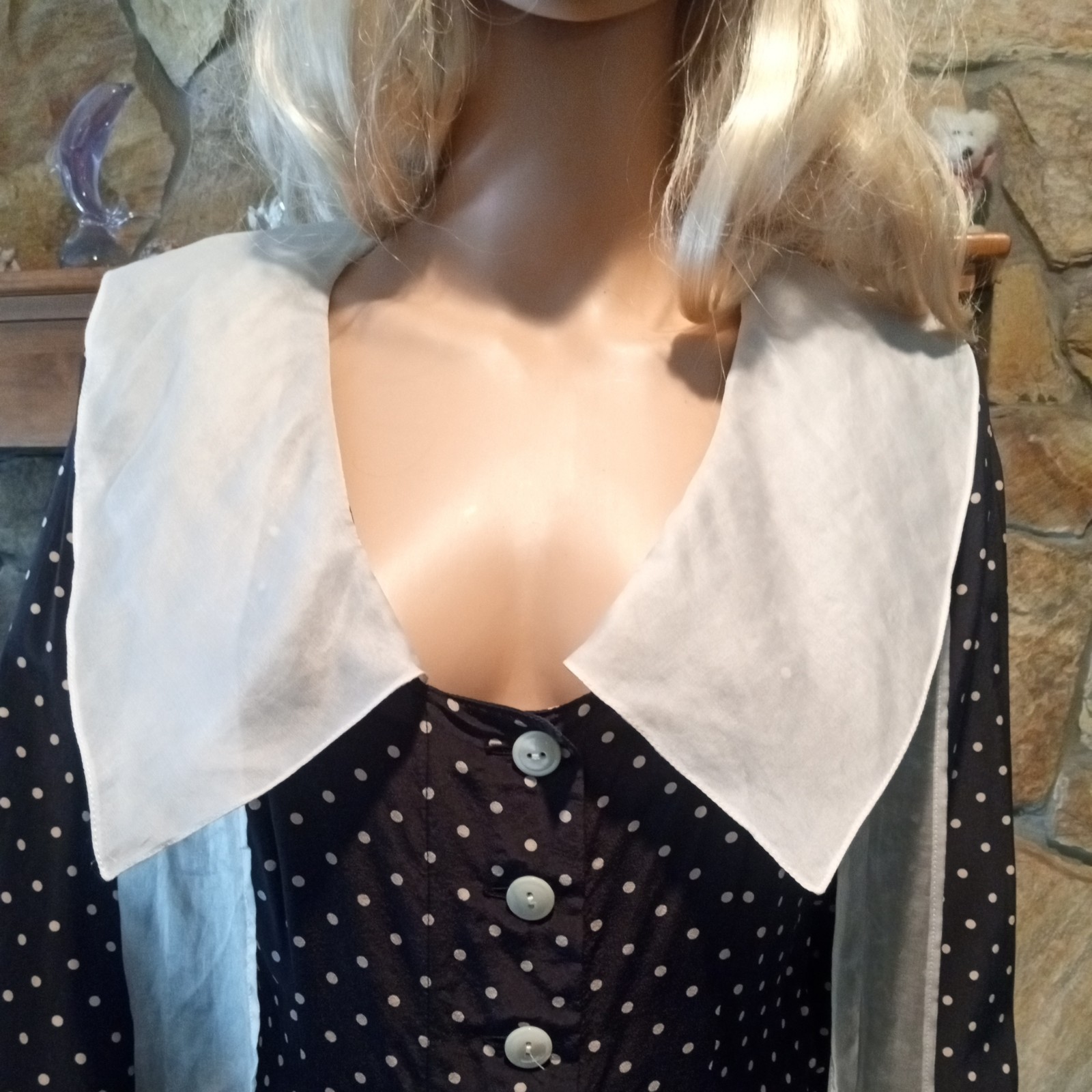 Vintage Genny Silk Dress Made In Italy Polka Dot 34″C 28W Black & White Size S/M