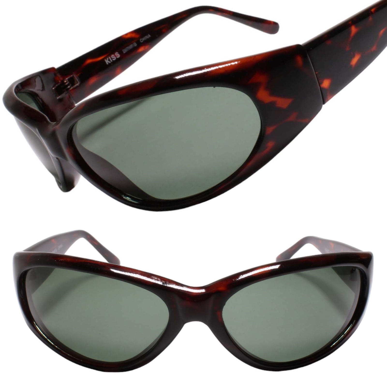 Old Stock Y2K True Vintage Wrap Around Oval Shape Green Lens Tortoise Sunglasses
