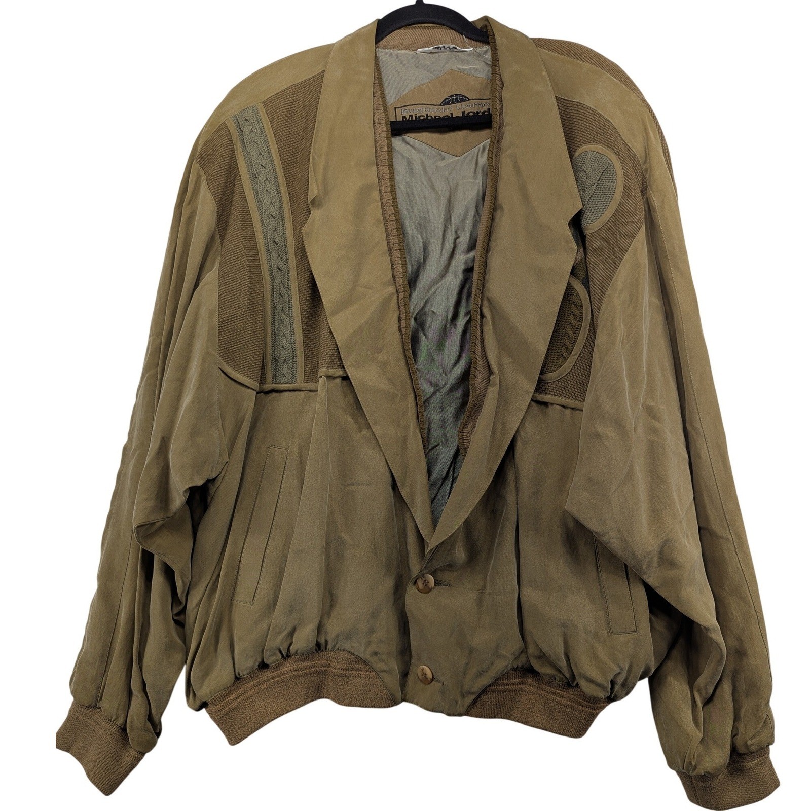 Bugatchi Uomo Michael Jordan Vintage 100% Silk Bomber Jacket Brown 90s XL