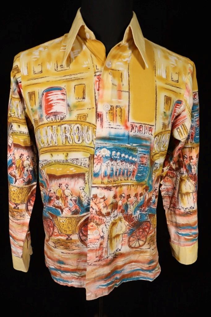Vintage 1960’s Cotton Paris Victorian Print Shirt Medium Excellent Condition