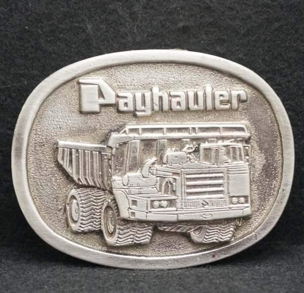 WF05147 FANTASTIC VINTAGE 1970s **PAYHAULER** HEAVY EQUIPMENT PEWTER BELT BUCKLE