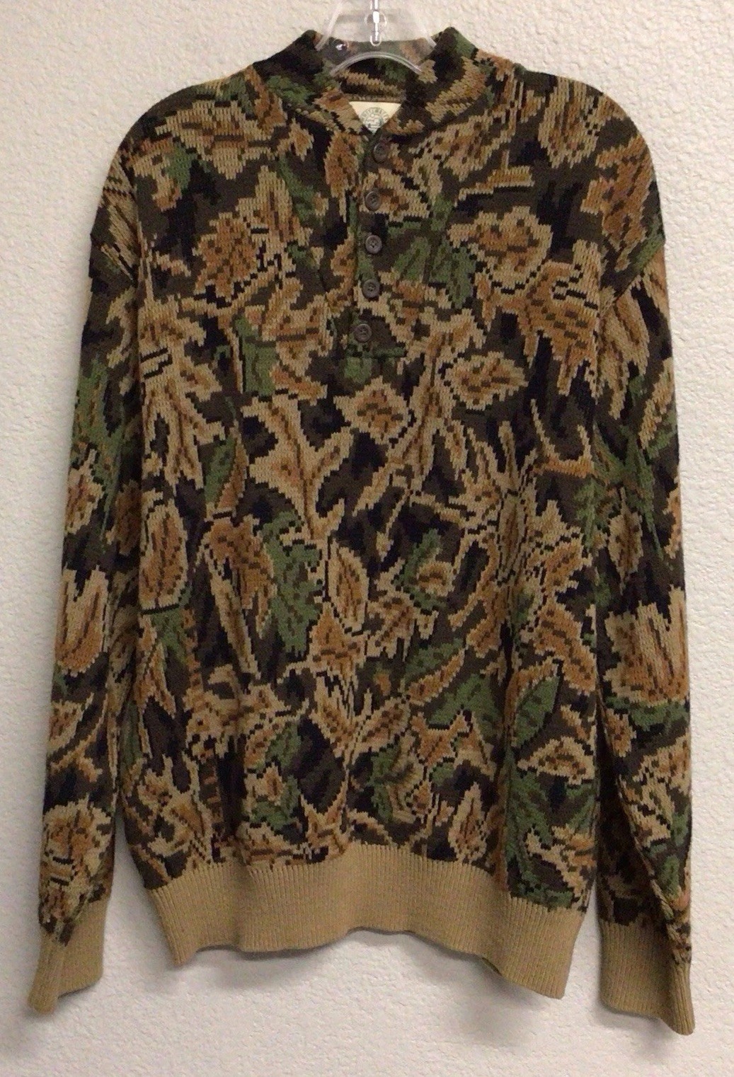 Whitewater Outdoor Kelly Cooper Leaf Camo Sweater Hunting Wool Blend XL Vintage
