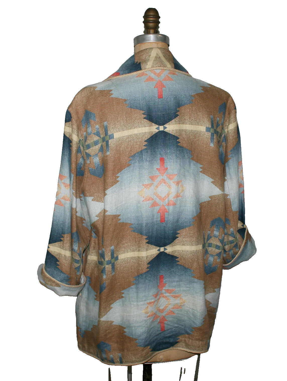 Southwest Vintage Linen Blazer Jacket Shacket Concho Western Large 3/4 Sleeve