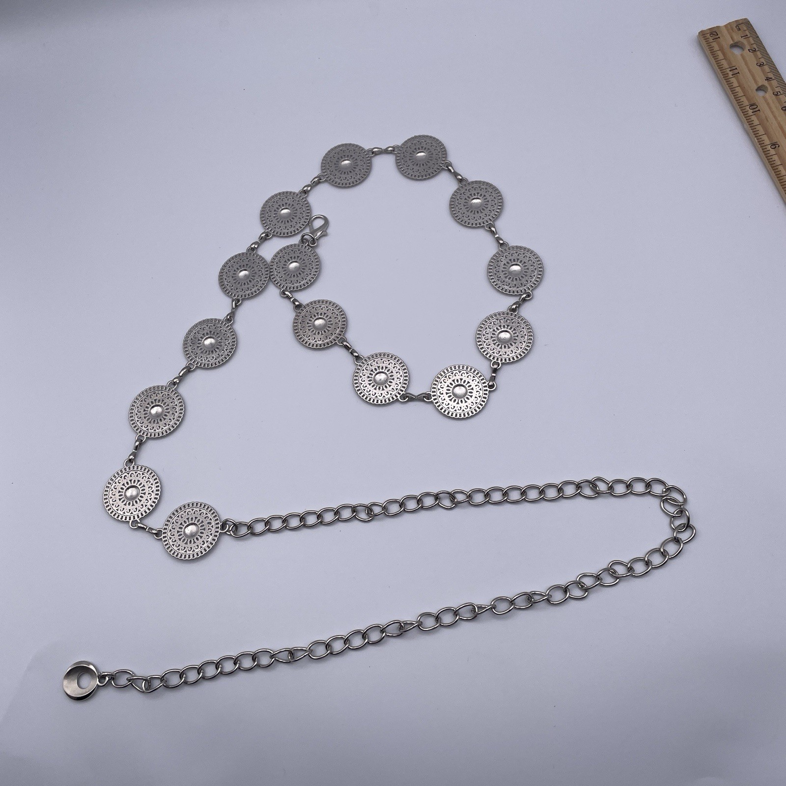 Lot of 3 vintage & Modern Silver Tone Concho & Circle Chain Belts