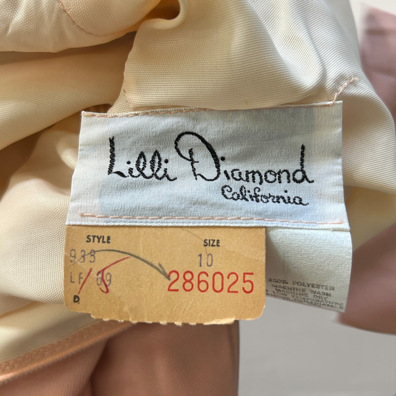 Vintage 1970s Lilli Diamond California Peach Pink Maxi Dress Belted Size 10