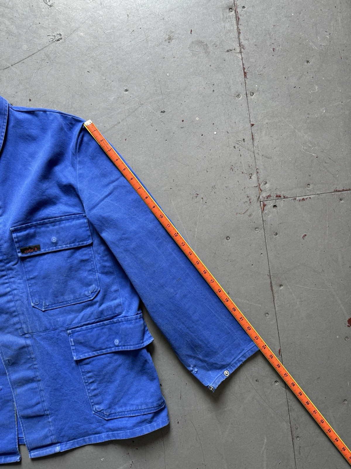 vintage French faded distressed royal blue workwear jacket German chore coat M