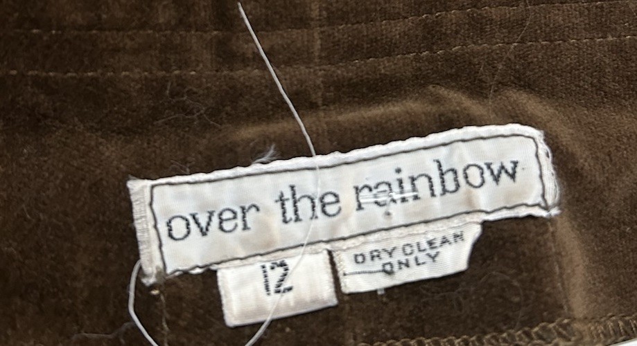 VTG 70s Over The Rainbow Brown Velveteen Pinafore Dress Academia Velvet M/L 32W