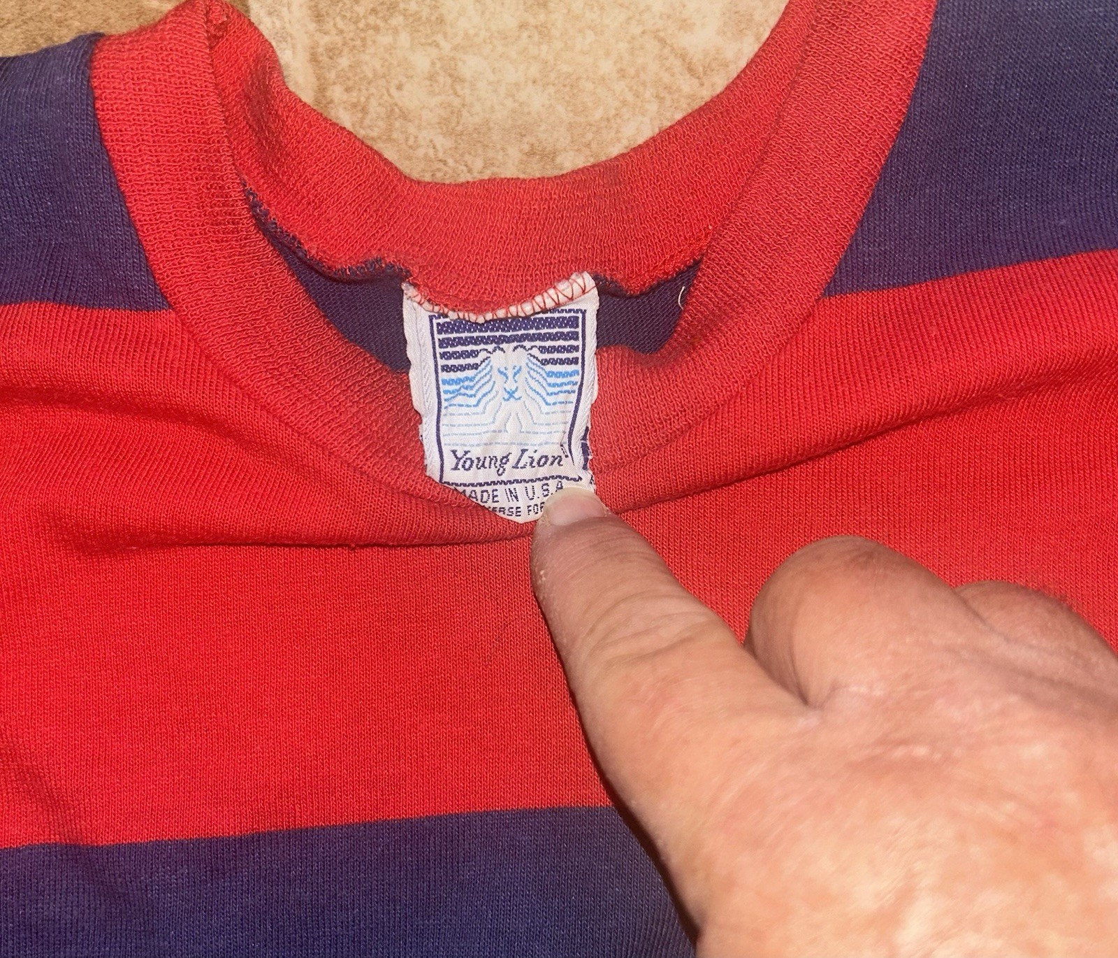 Vintage Early 1970s Blue Red Striped Shirt Box Fit Young Lion Brand Fine Cond
