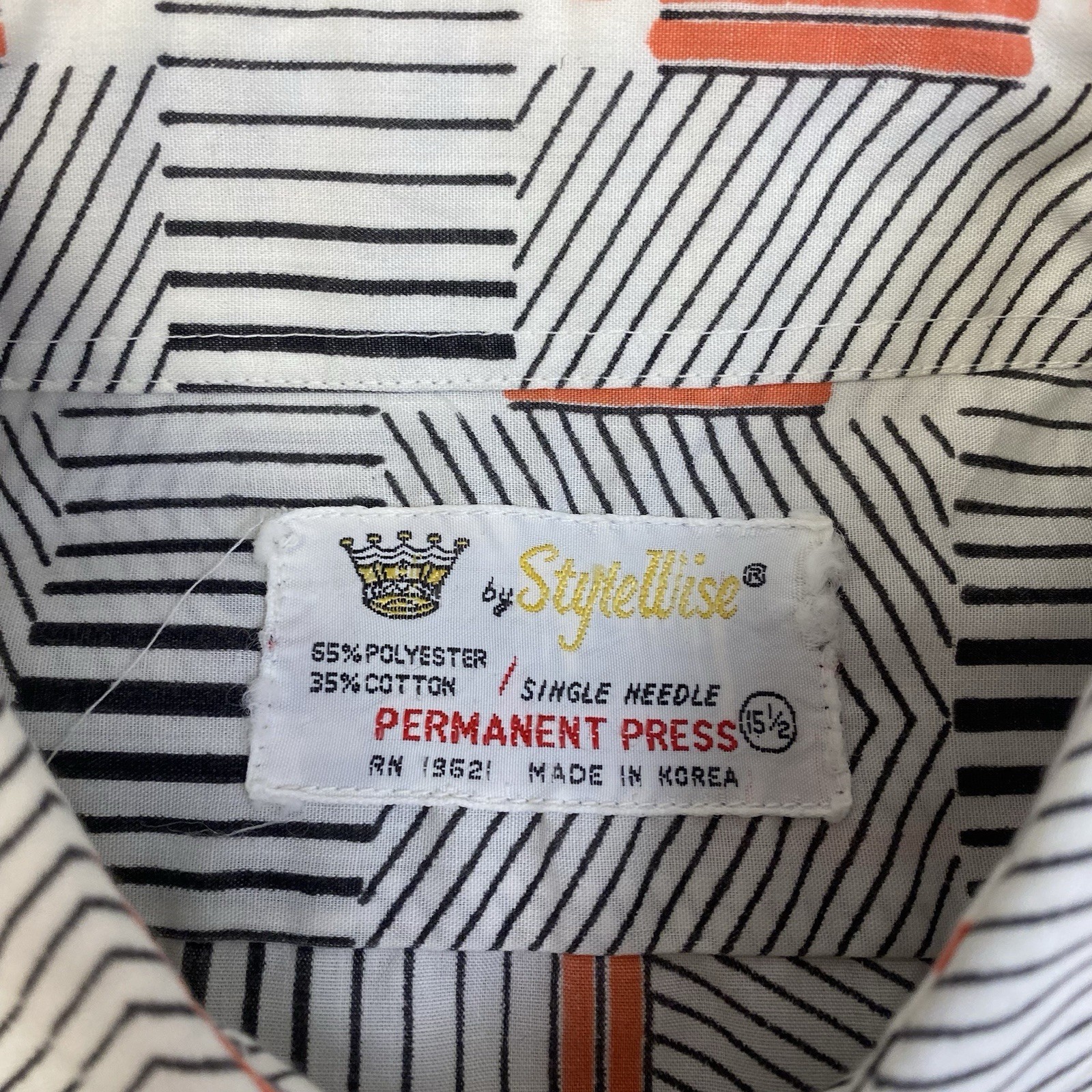 Vintage Stylewise Men’s 15.5 70s geometric print LS button up shirt White