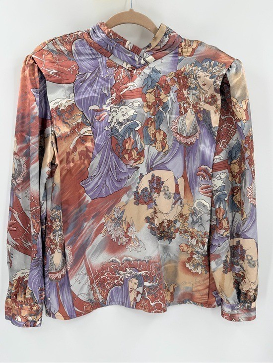 Vintage Romantic Art Nouveau Feminine Satin Blouse 12