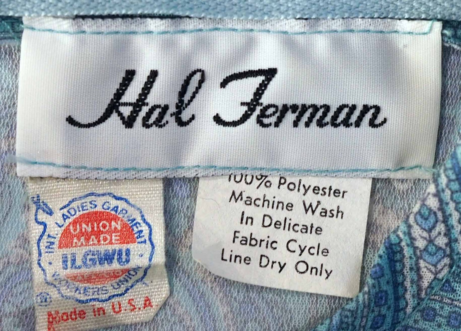 Vintage HAL FERMAN 8 10 Dress Blue Paisley Pleated Long Sleeve Tied Waist 70s