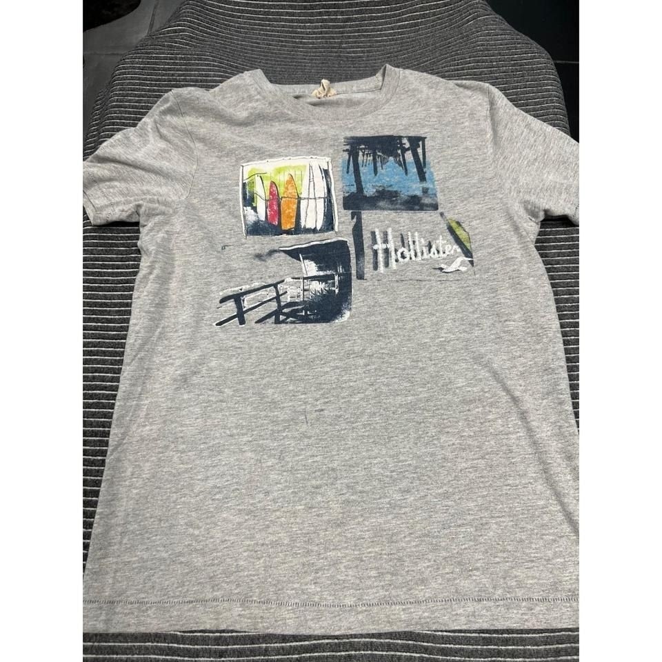 VTG Hollister Mens Surf Graphic Y2K T-Shirt Heather Gray Cotton Blend Size M